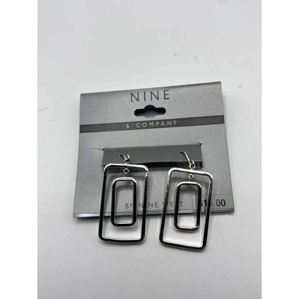Nine West Nine & Company Silver Tone Double Rectangle Geometric‎ Drop Earrings